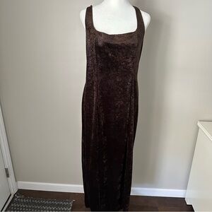 Vintage 90s Y2K Hugo Buscati Brown Velvet Midi Dress Size 12